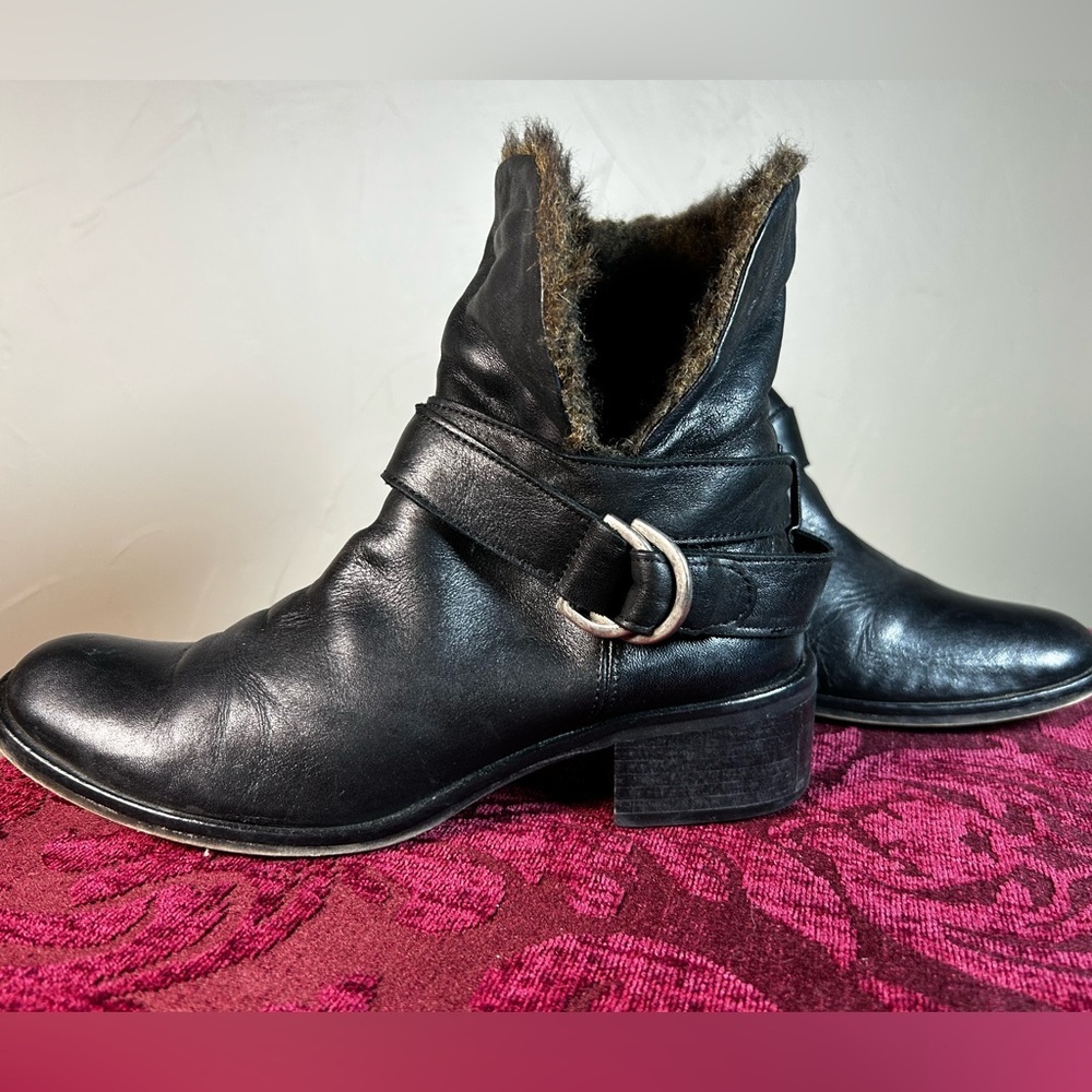 Italian Sesto Meucci Luxury Leather Biker Boots Fur Lined Size 6 - Picture 6 of 9